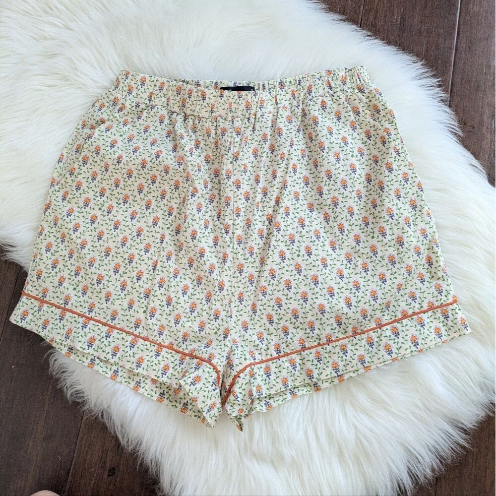 Kourt Women's Small Crean Floral Print High Waisted Soft Cotton Shorts M Medium